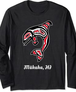 Native Makaha Hawaii Red Orca Killer Whale Long Sleeve T-Shirt